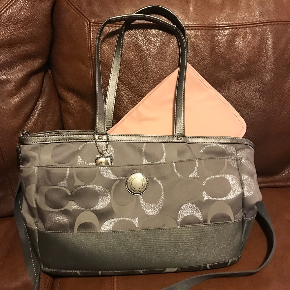 Silver and Blush Pink Coach Diaper Bag